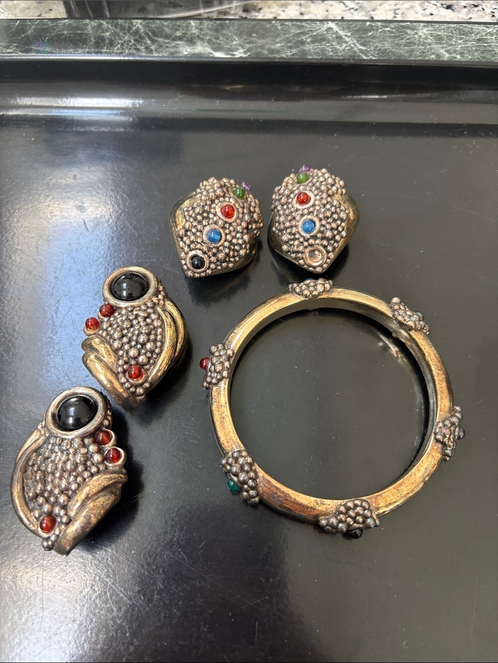 Boutique Beaded Bangle & Statement Clip On Earrings Jewelry Set